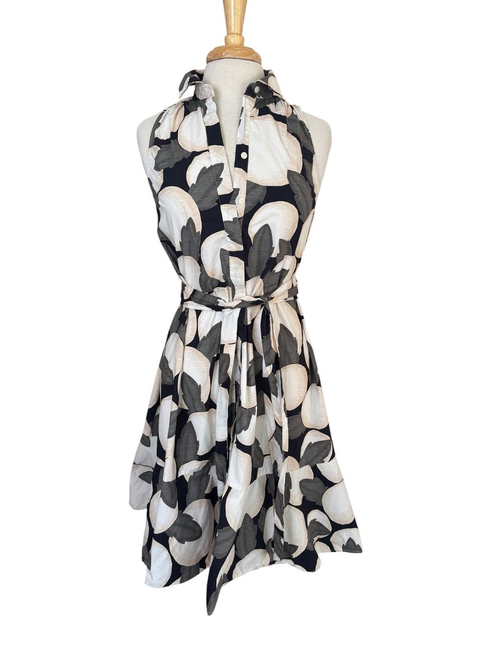 ANN TAYLOR Rising Moon Sleeveless Shirt Dress Size Small Womens Black Cream